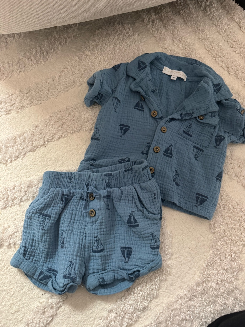 Rachel Zoe Blue Sailboat Cotton Gauze Pajama Set